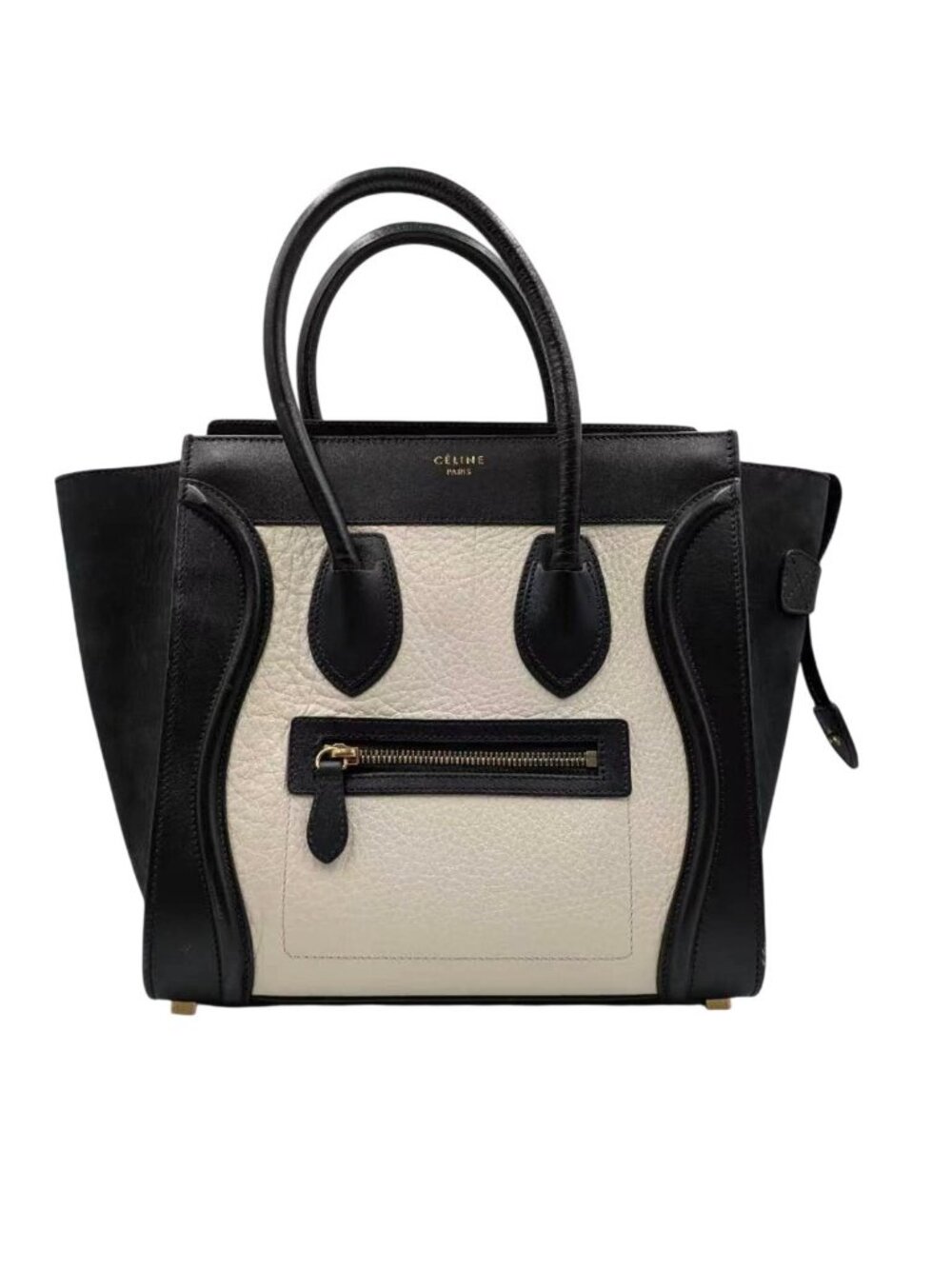 Pre-owned Celine Calfskin Bi-Color Mini Luggage Black White